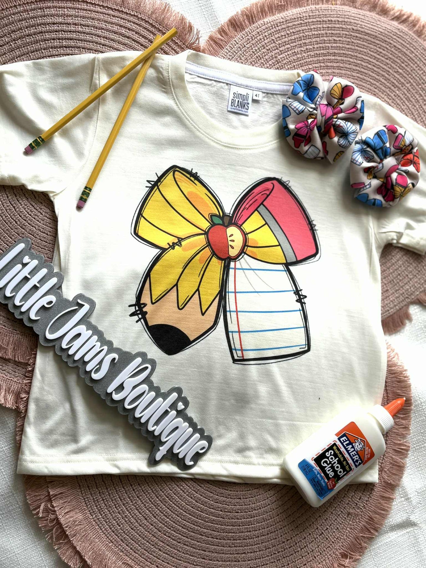 Back to School Romper/T-Shirt with Matching Bow