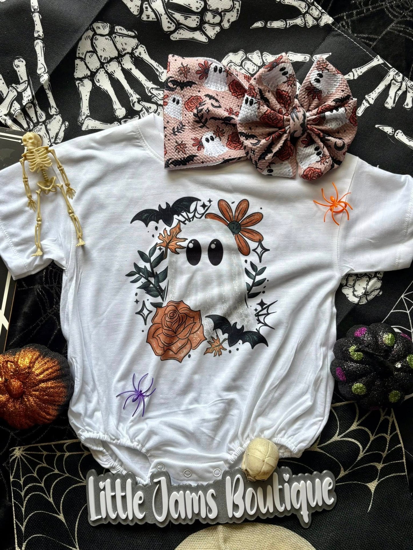 Spooky Ghosts Romper/T-Shirt with Matching Bow