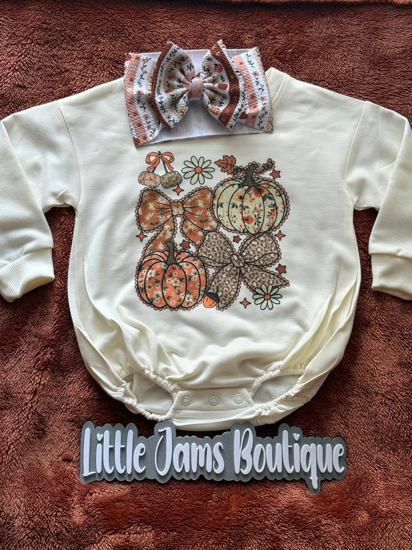 Pumpkin and Bows Romper/T-Shirt with Matching Bow