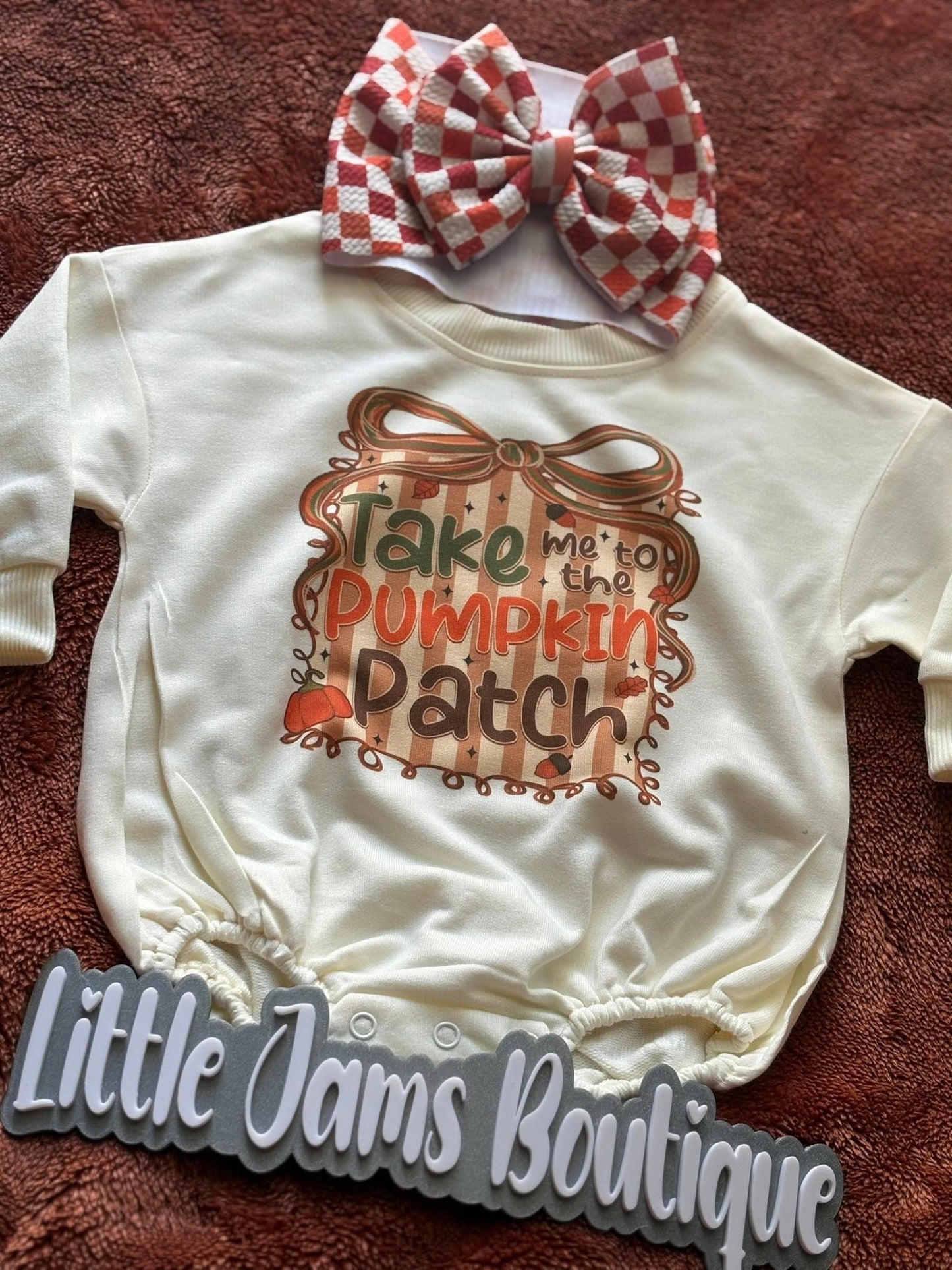 Take me to the Pumpkin Patch Romper/T-Shirt with Matching Bow