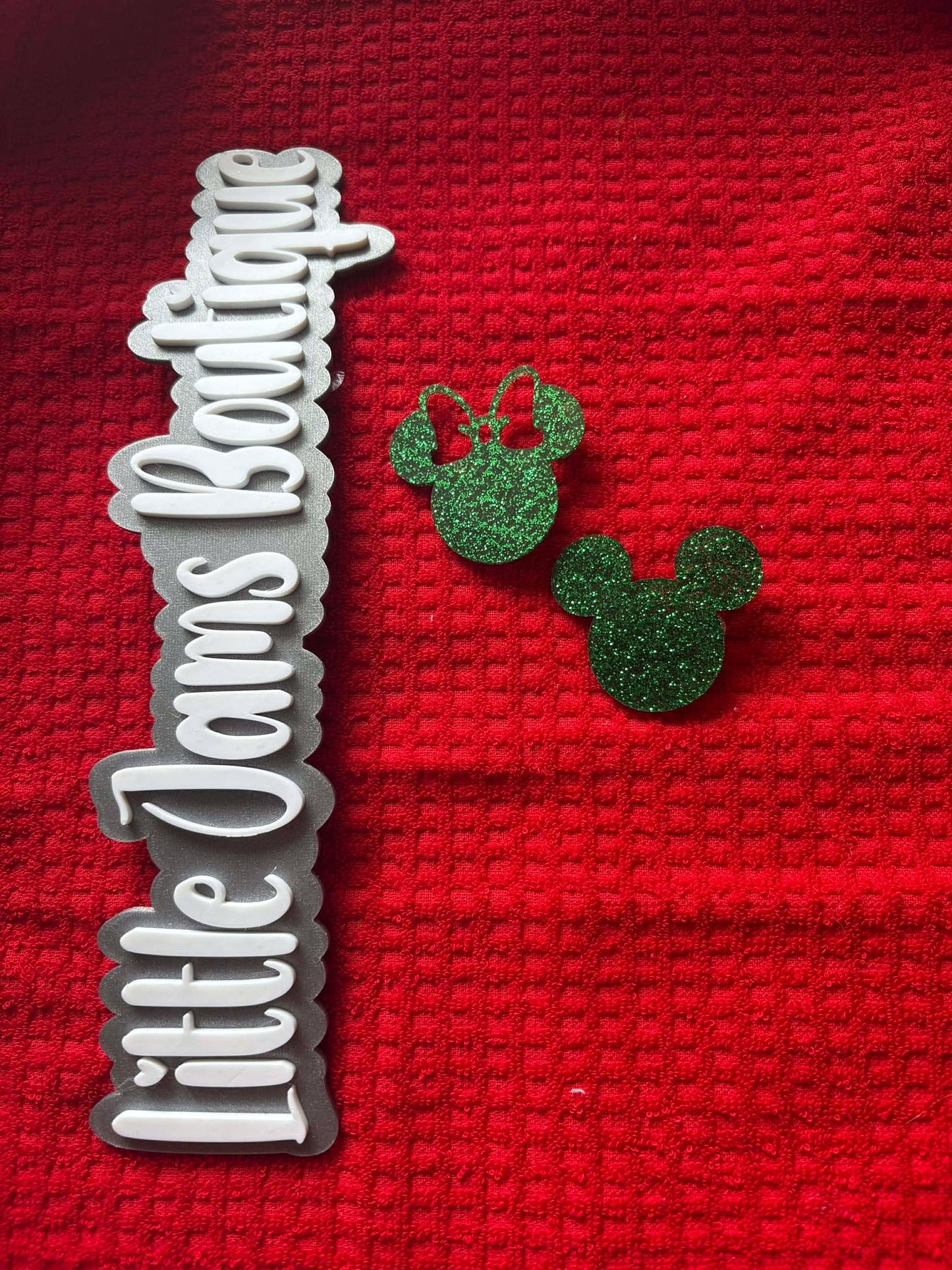 Green Glitter Minnie & Mickey Bow Clip