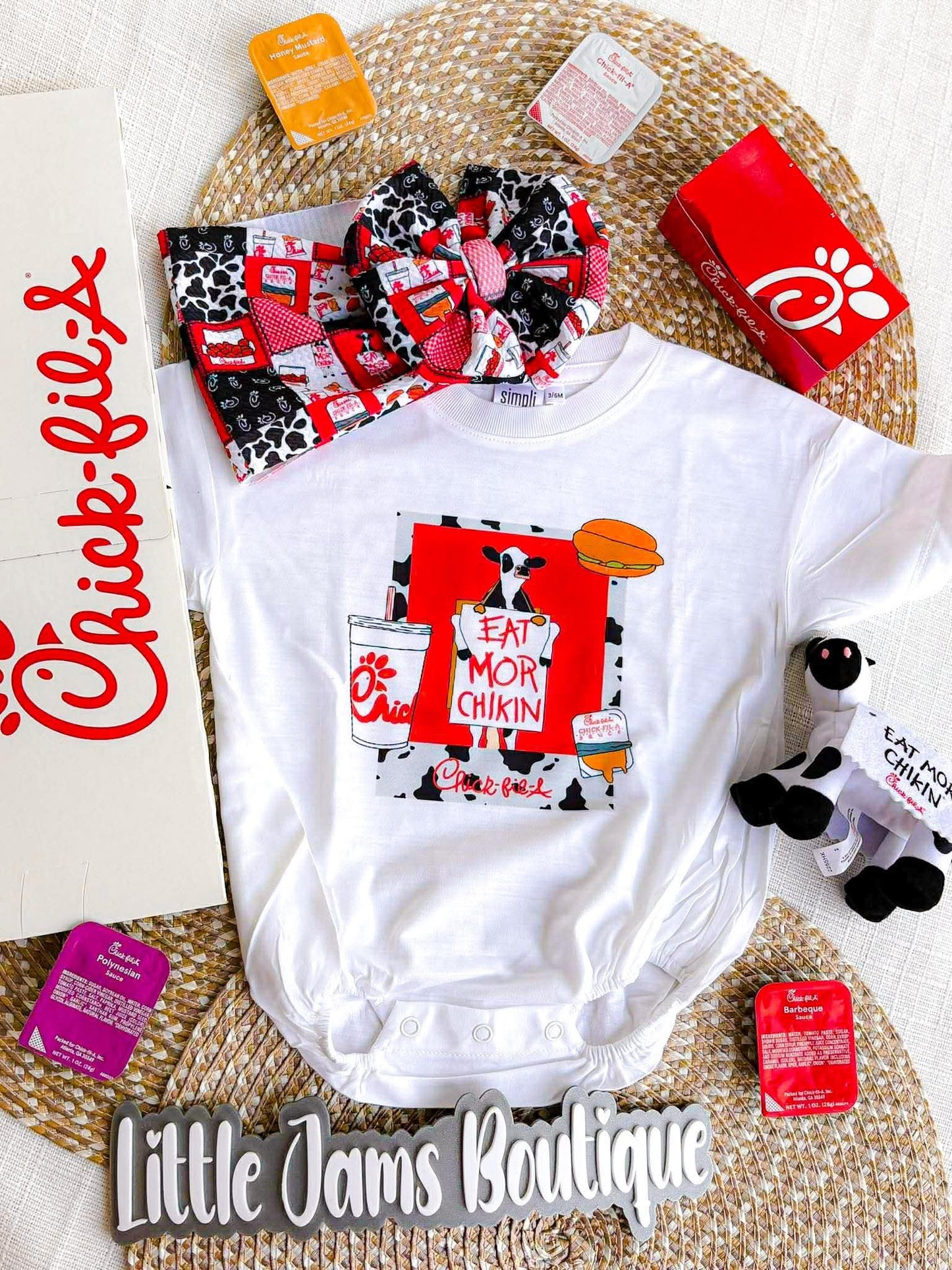 Chick Fil A Romper/T-Shirt with Matching Bow