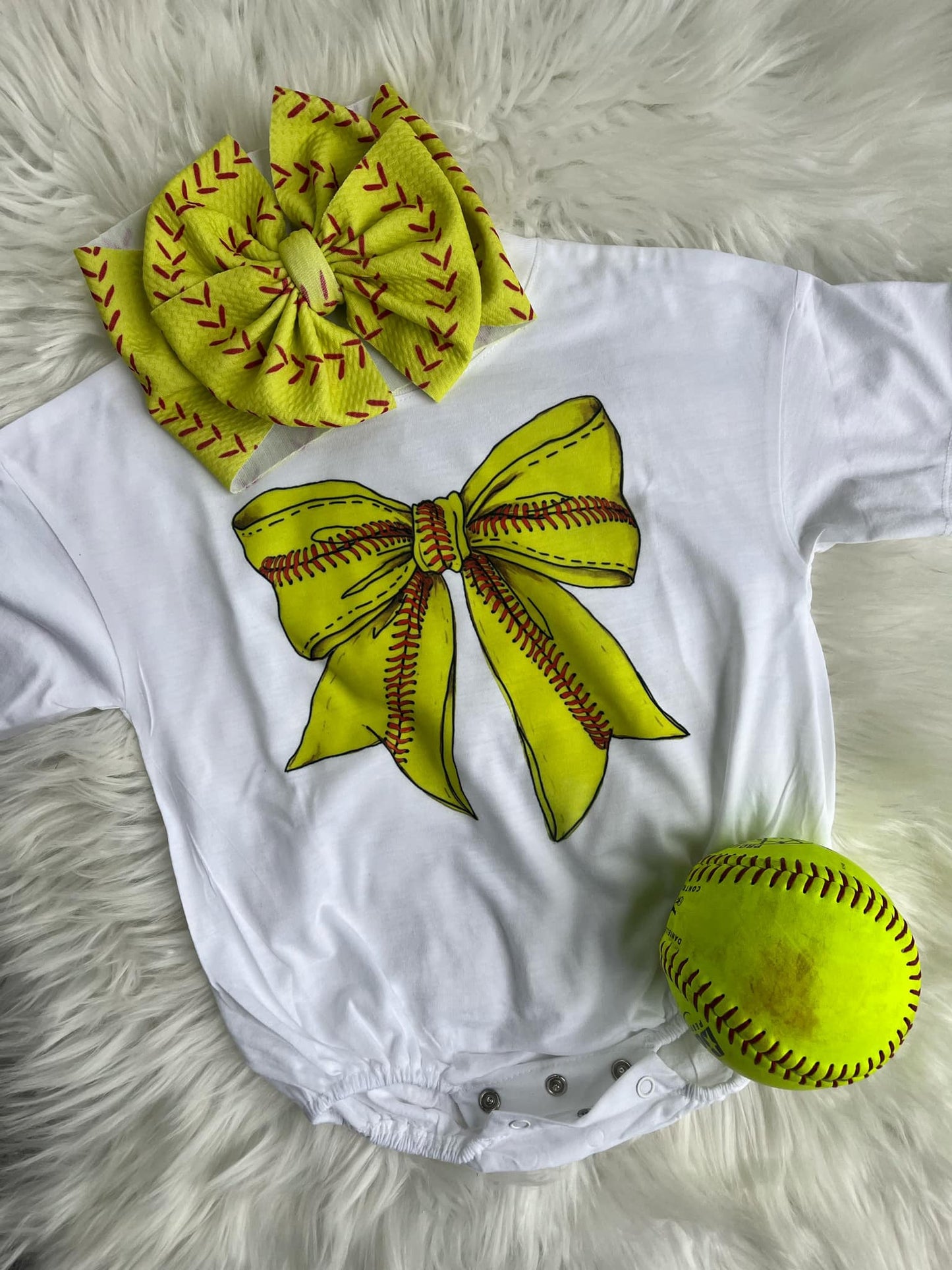 Softball Bow Romper/T-Shirt with matching bow