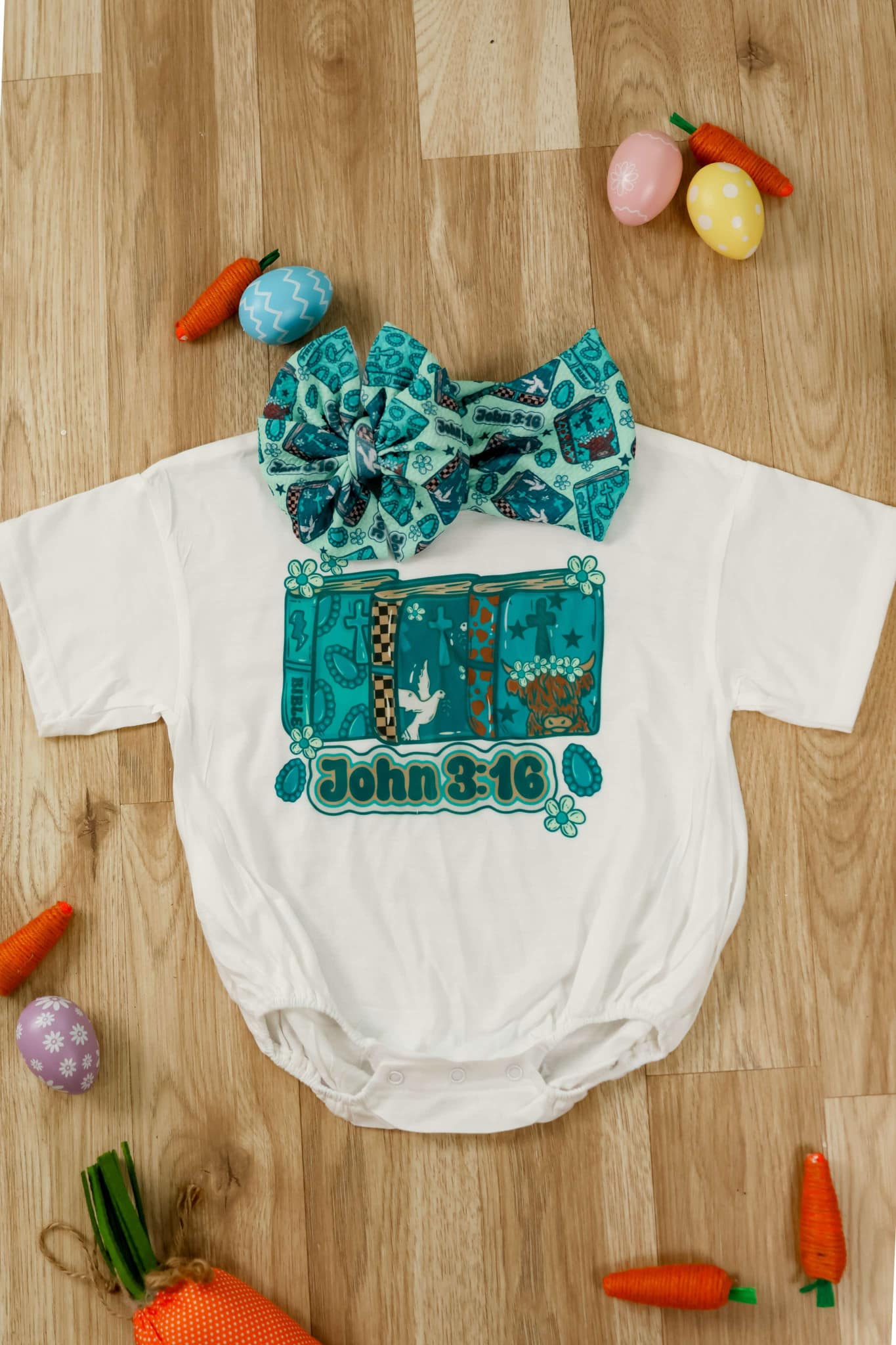 John 3:16 Romper/T-Shirt with matching bow