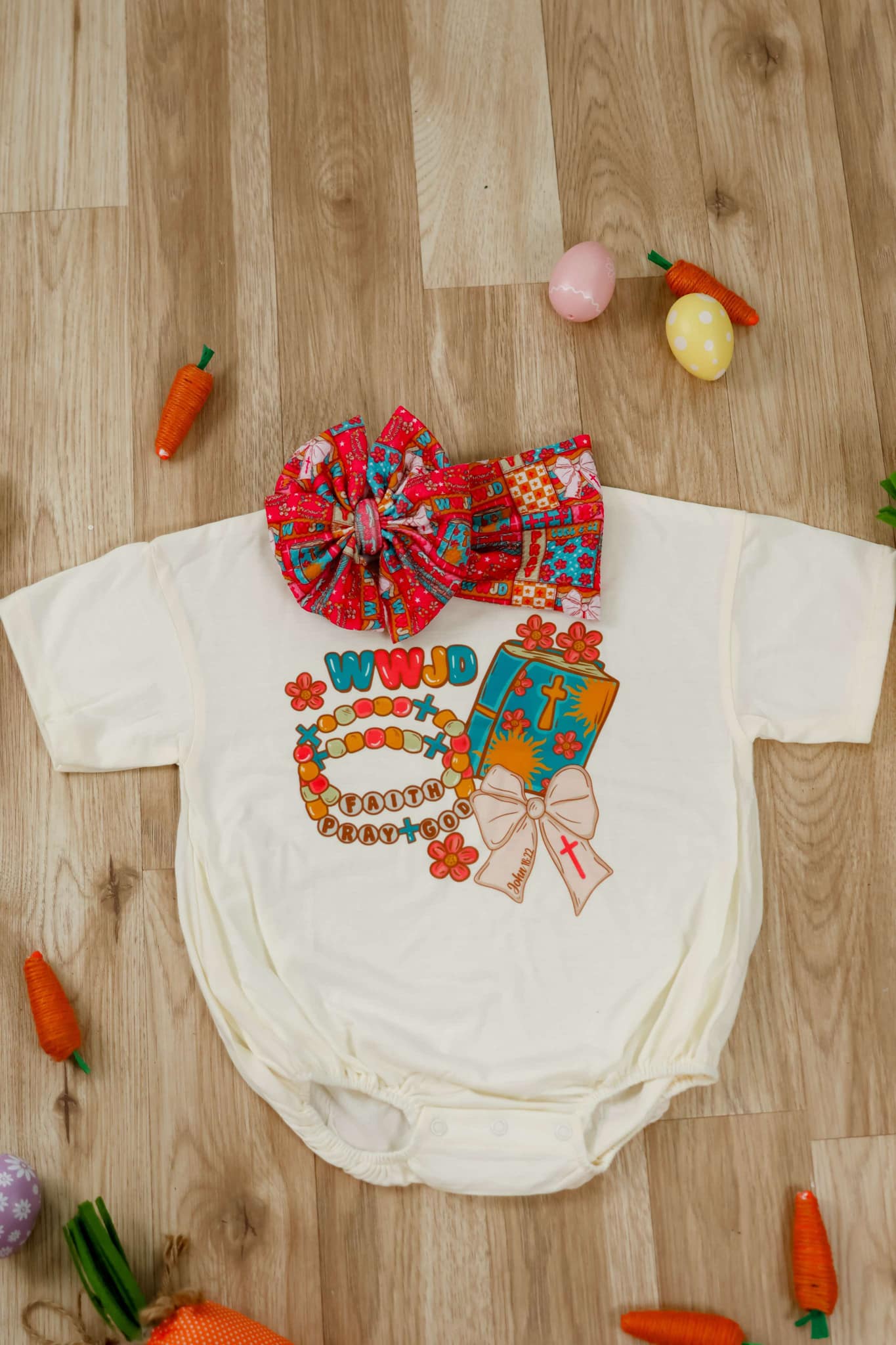 WWJD Romper/T-Shirt with matching bow