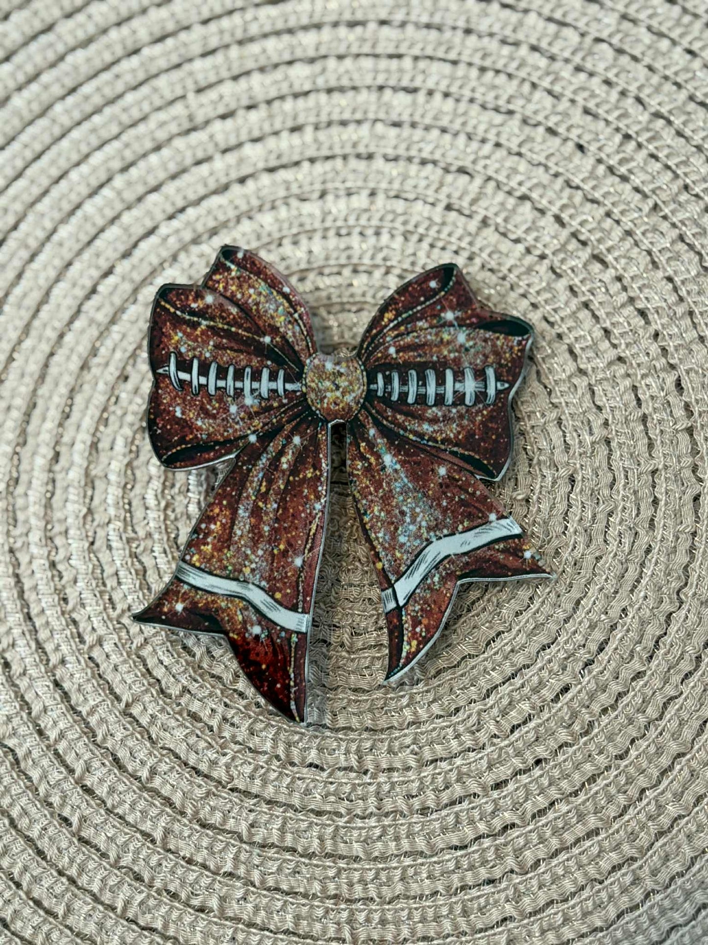 Glitter Football Bow Clip