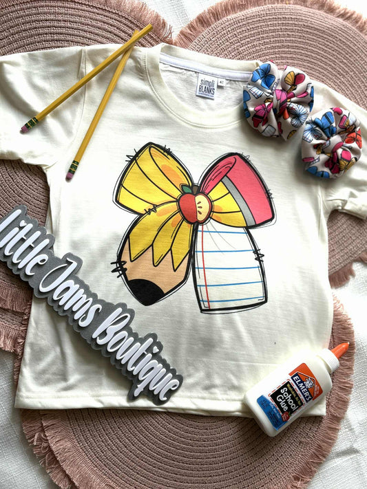 Back to School Romper/T-Shirt with Matching Bow