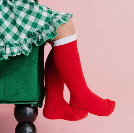 Santa Baby Scalloped Knee High Socks