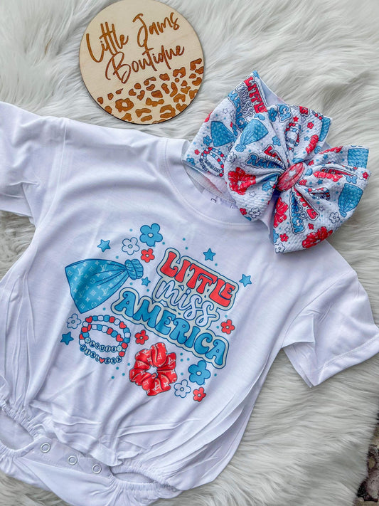 Little Miss America and Bow T-shirt/Romper