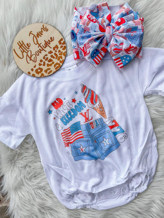 USA SHORTS and Bow T-shirt/Romper