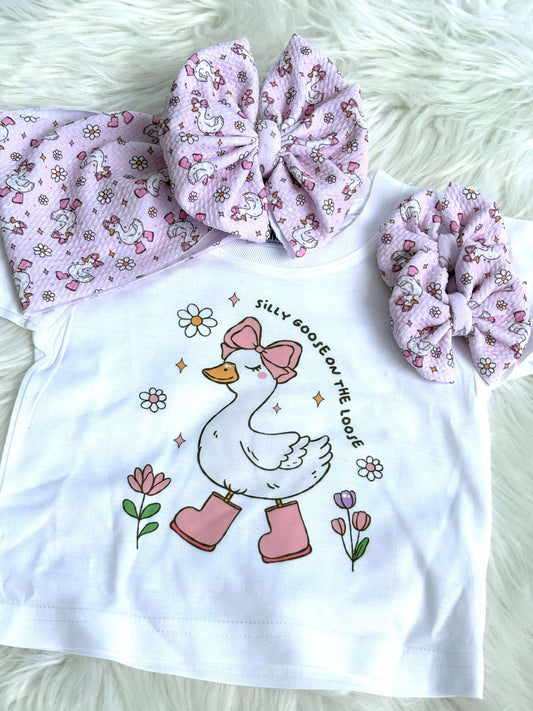 Silly Goose Romper/T-Shirt with Matching Bow