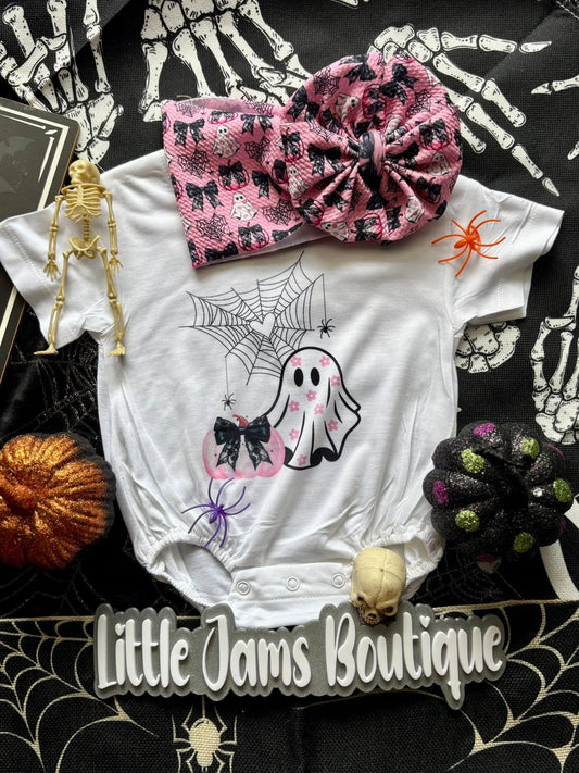 Horror and Lace Romper/T-Shirt with Matching Bow