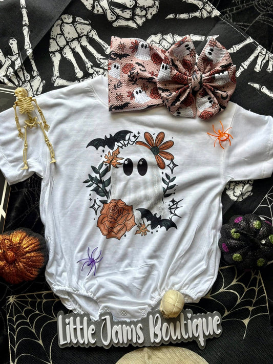 Spooky Ghosts Romper/T-Shirt with Matching Bow