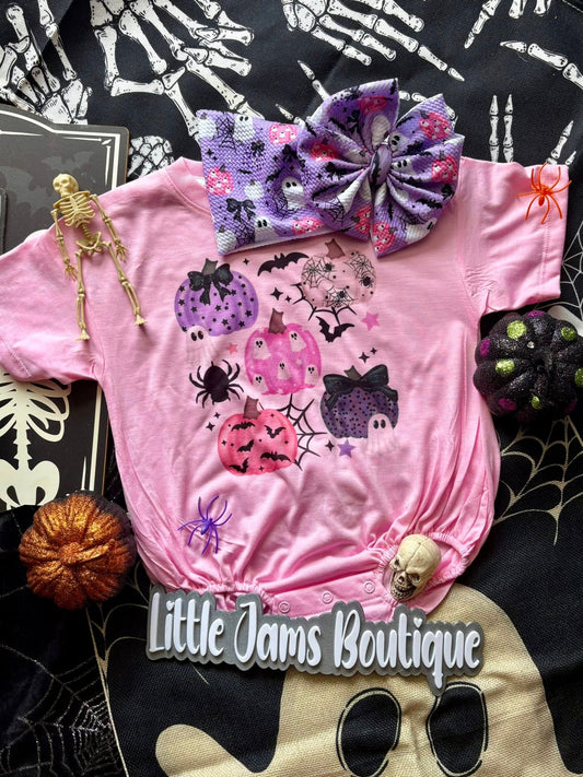 Girly Pumpkins Romper/T-Shirt with Matching Bow