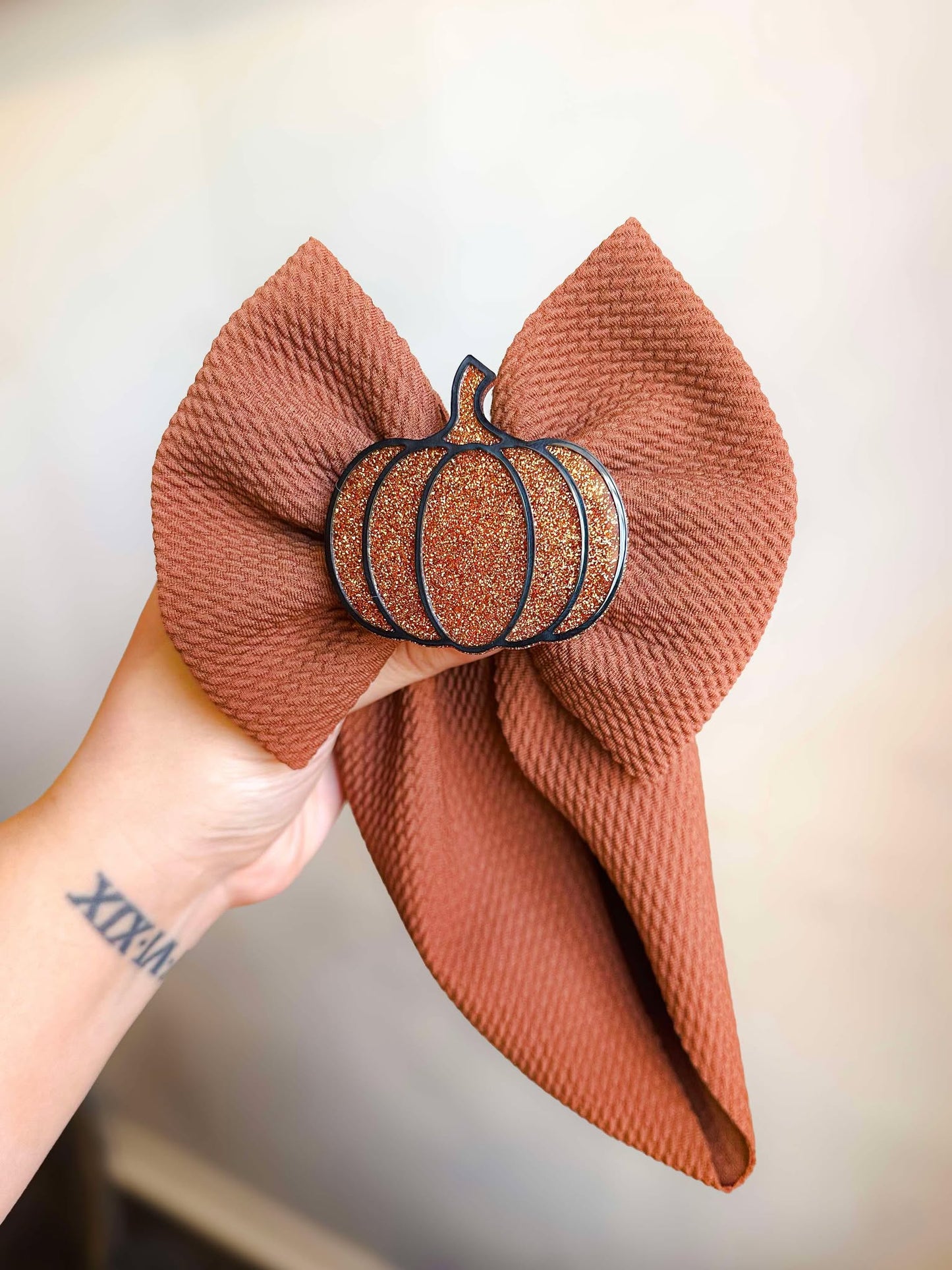 Glitter Pumpkin Bow Clip
