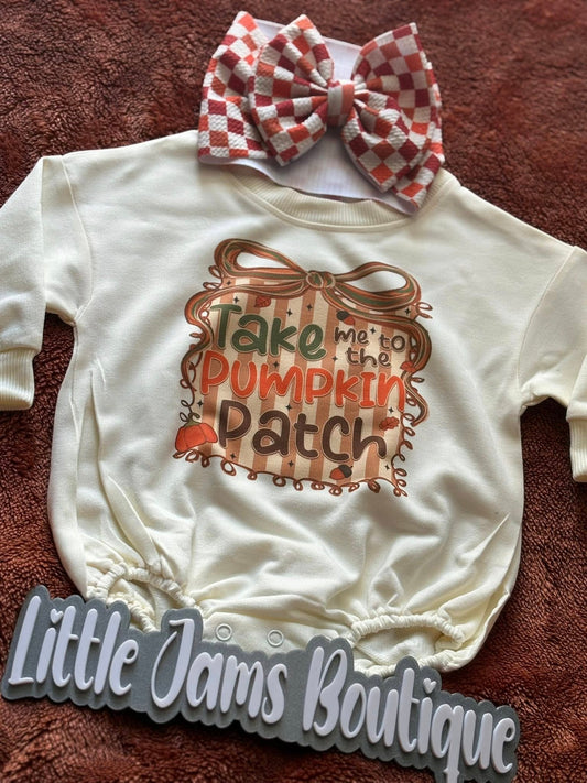Take me to the Pumpkin Patch Romper/T-Shirt with Matching Bow
