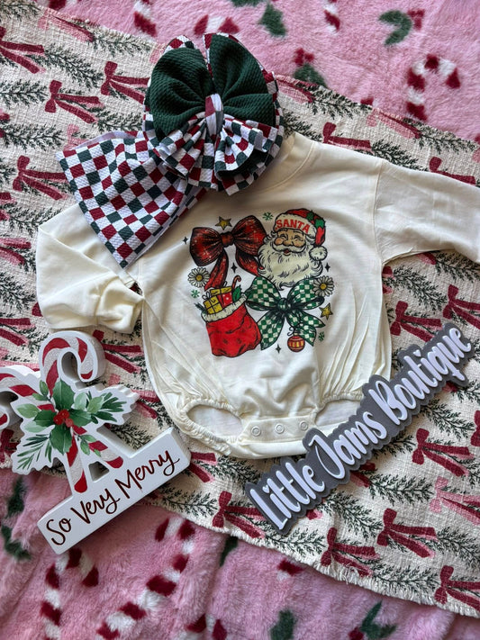 Santa Bows Romper/T-Shirt with Matching Bow