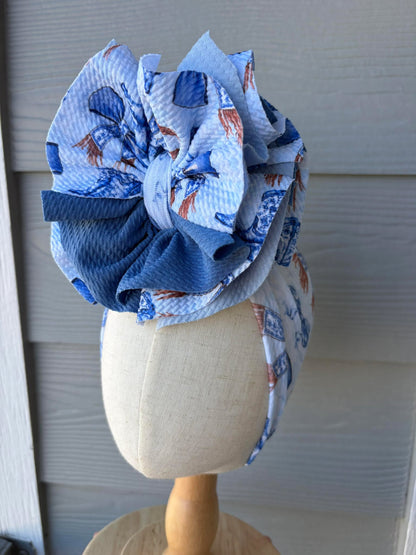 Blue Boots with Steel Blue Scrap Wrap/ Scrap piggies