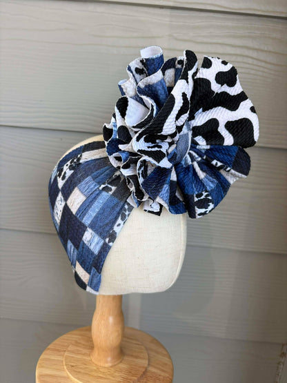 Blue Jean Patchwork with Cow Print Scrap Wrap/ Scrap piggies