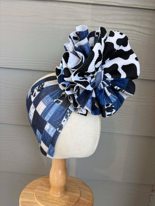 Blue Jean Patchwork with Cow Print Scrap Wrap/ Scrap piggies