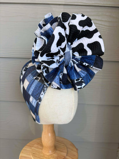 Blue Jean Patchwork with Cow Print Scrap Wrap/ Scrap piggies