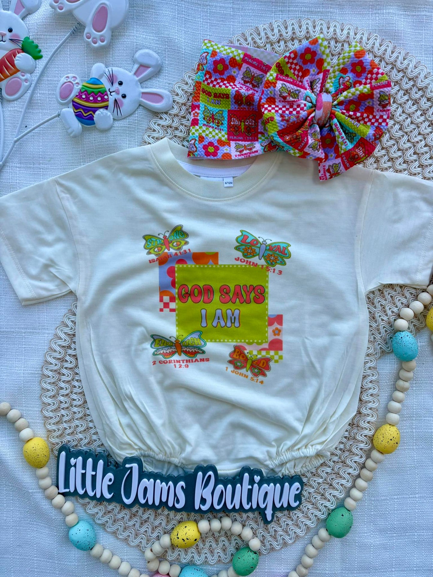 God Says I Am Romper/T-Shirt with Matching Bow