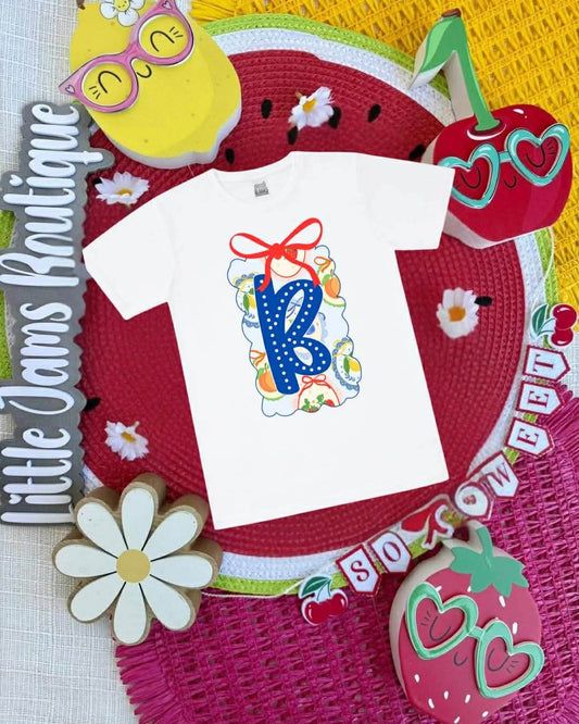Initial Fruit Frame Romper/T-Shirt with Matching Bow