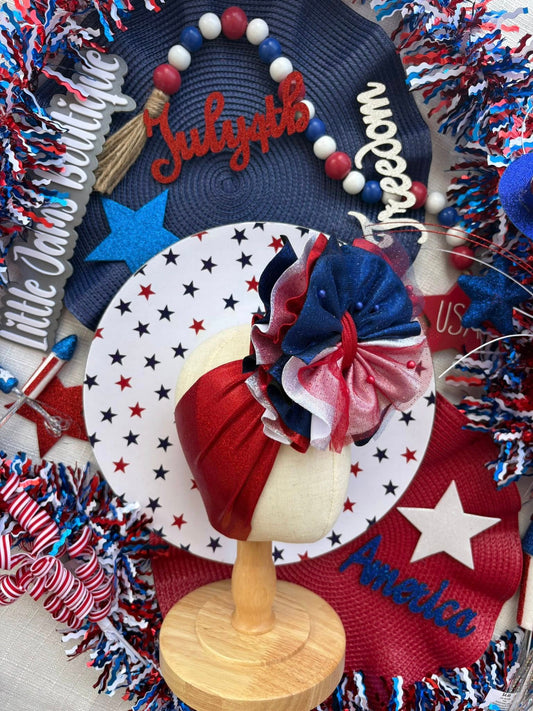 Red, White & Blue Shimmer with Pearl Mesh Scraps