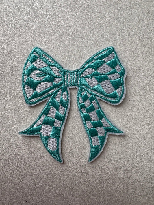 Light Blue Checkered Bow Patch