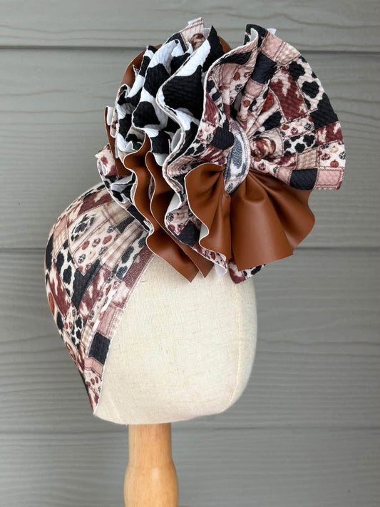 Fall Cow Patchwork Mixed with Cow Print and Brown Pleather