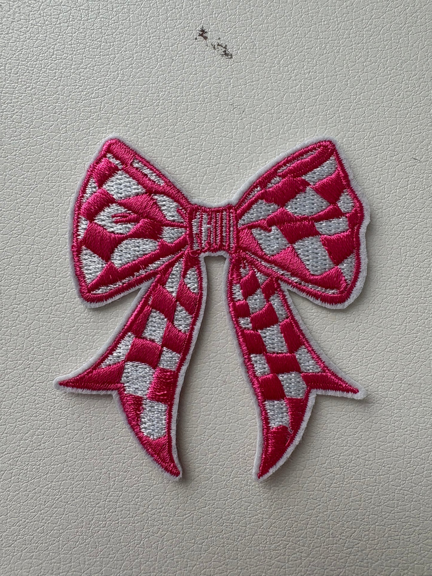 Pink Checkered Bow Patch