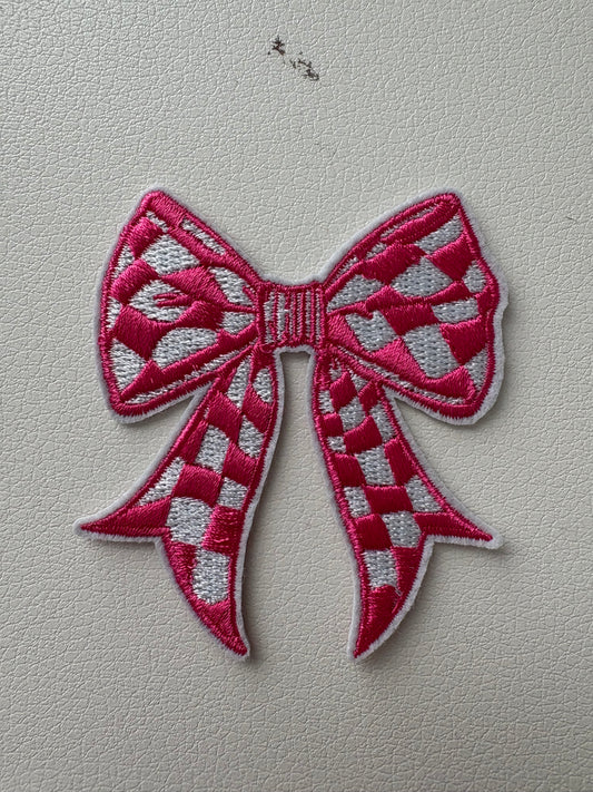 Pink Checkered Bow Patch