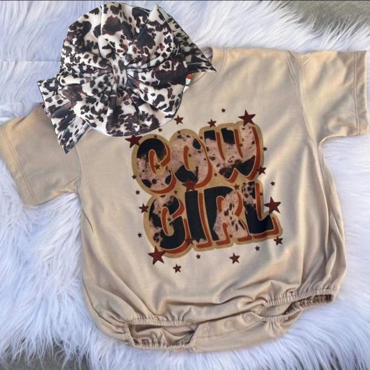 Cowgirl with cowhide Bow T-shirt/Romper