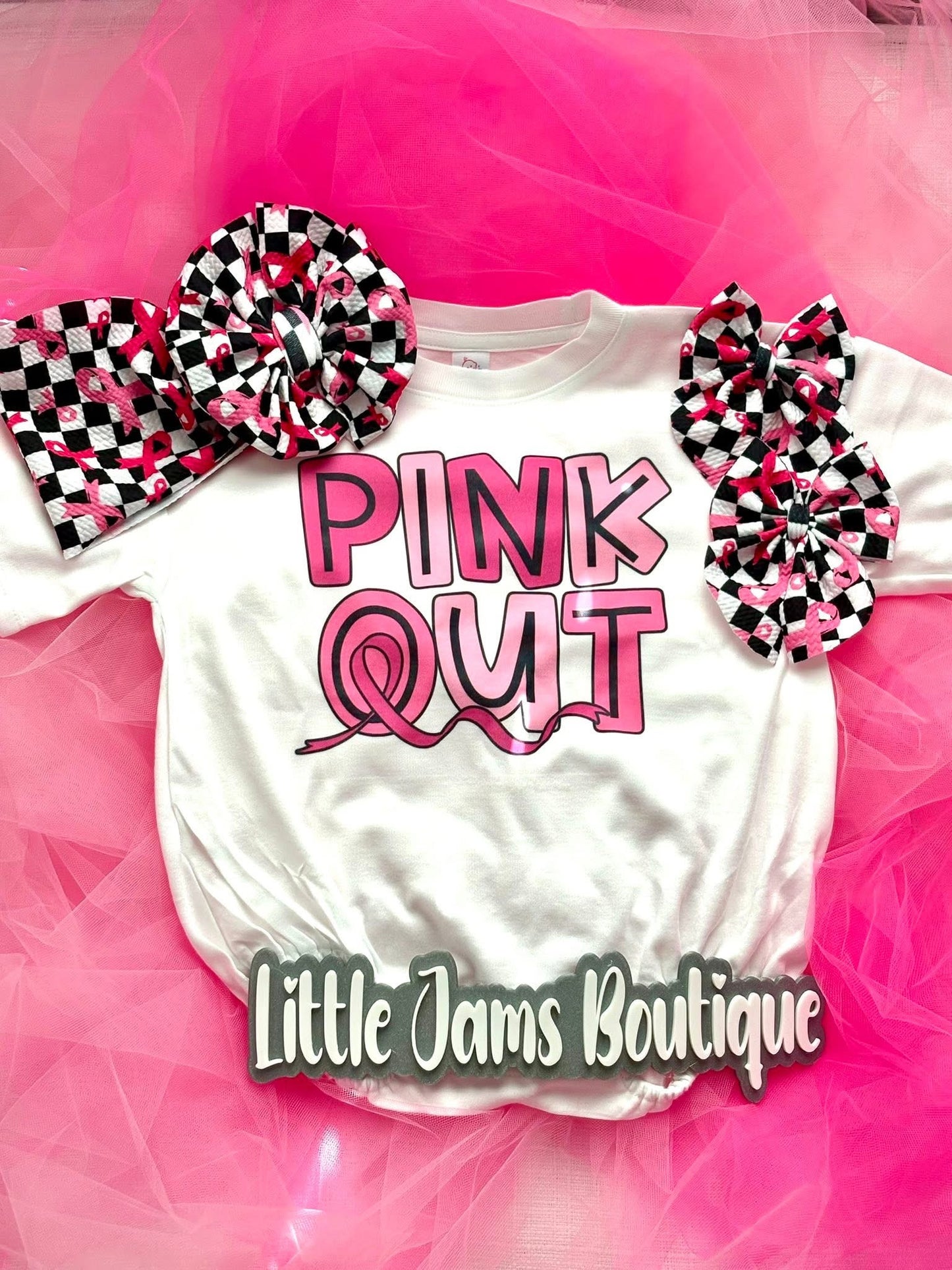 Breast Cancer Awareness Romper/T-Shirt with Matching Bow