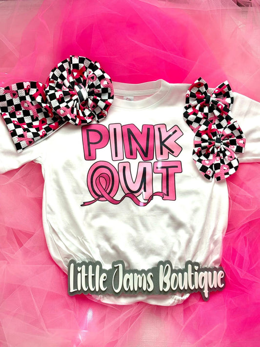 Breast Cancer Awareness Romper/T-Shirt with Matching Bow