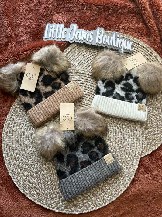 Leopard Baby PomPom Beanies