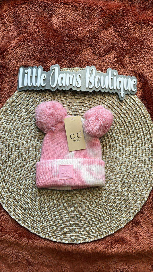 Pink Tye dye Baby PomPom Beanies