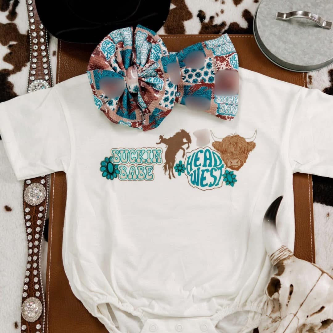 Buckin Babe W/ matching bow Romper/T-Shirt