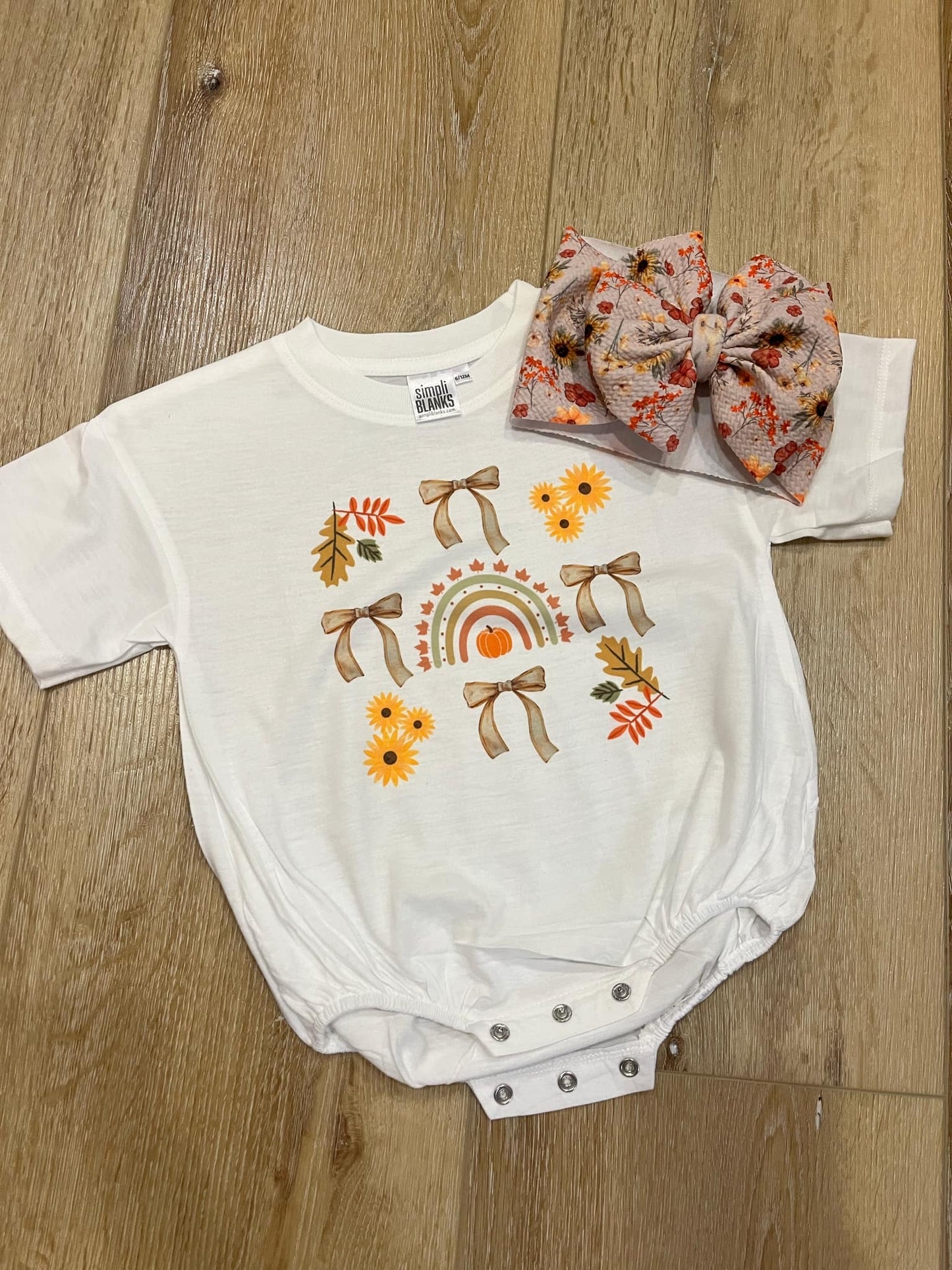 Fall Rainbow With Matching Bow Tshirt/Romper